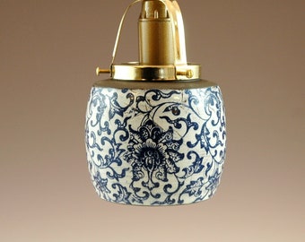 Handmade lamp with blue flower pattern. Gift for flower lover.