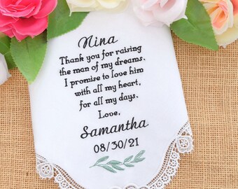 Mother in law wedding gift Mother of the Groom Gift from Bride, Embroidered handkerchief for Mother of the Groom/Personalized Custom hankie