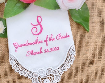 Grandmother handkerchief wedding gift, Grandma gift, Nana of the Bride hankie, Personalized handkerchief Granny gift Grandmother monogrammed