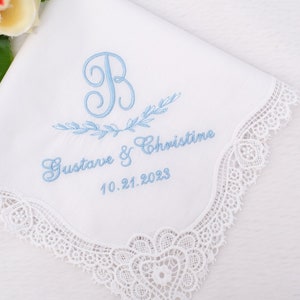 Something Blue For your happy tears/Wedding Handkerchief for Bride/Monogrammed Handkerchief/Wedding Gifts/Wedding monogram/Bridal hanky gift