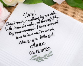 Father Wedding Gift Handkerchief Custom  Father of the Bride Gift from daughter, Wedding Handkerchief, Personalized Hankie, Dad Gift Hanky