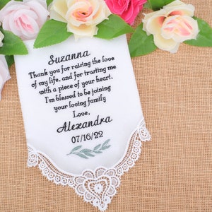 Embroidered Mother of the Groom Gift from Bride-Wedding Handkerchief Gift for Mother in Law Gift-Mother of the Groom Handkerchief-Gift hanky