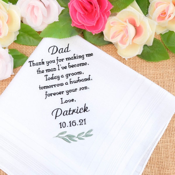 Gift from Son to Father of the Groom Gift, Wedding gift, Embroidered handkerchief, father of the groom handkerchief, Gift from Groom hanky