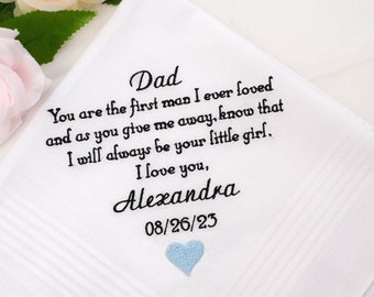 Father wedding handkerchief Embroidered dad gift from daughter, Monogrammed hankie, Personalized Dad gift, Father of the bride custom gift