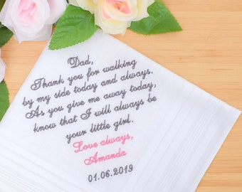 Personalized Father of the bride handkerchief, Wedding hankie, Embroidered handkerchief, Customize your own text/Dad gift hanky, Father gift