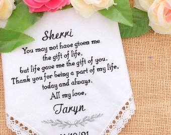 Stepmother wedding gift/Stepmom gift/Personalized Wedding handkerchief/Embroidered hanky/Stepmother handkerchief/Parent wedding gift/