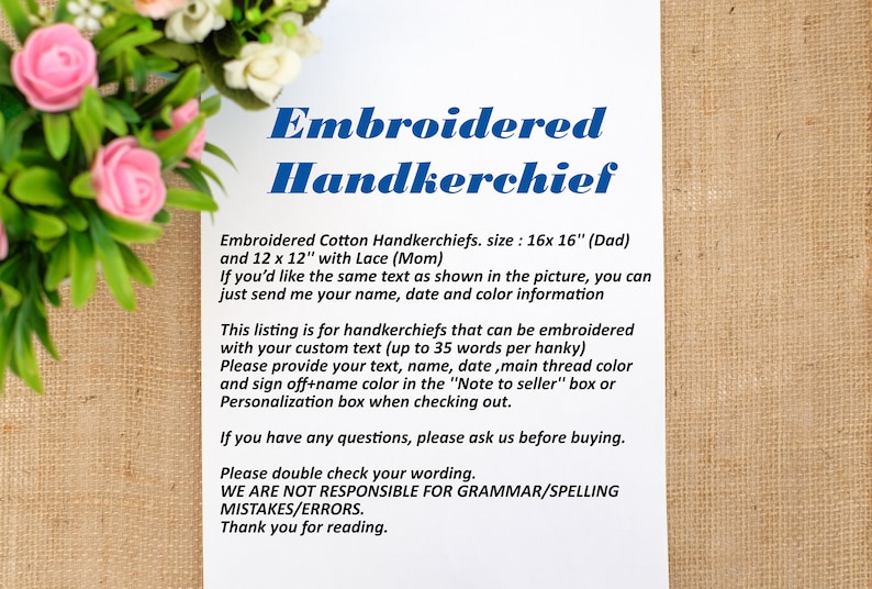 Wedding hankie Custom handkerchiefs.Embroidered hankie.Wedding handkerchiefs.Personalized gift for Dad Father of the Bride gift from Bride