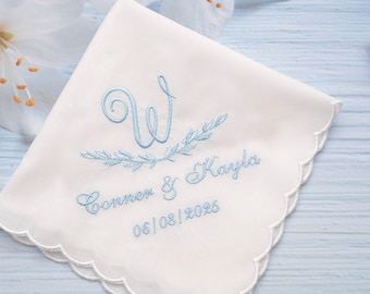 Something Blue Wedding Handkerchief: Embroidered Bridal Gift