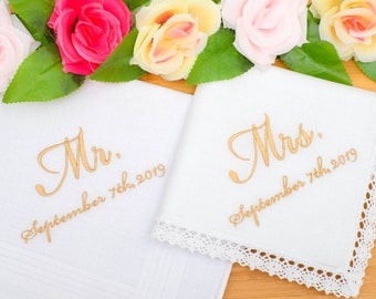 Mr. Mrs. Wedding Gifts for the couple. Embroidered Wedding Handkerchiefs, Personalized Gift, Wedding hankies, Mr & Mrs gifts/ Custom hanky