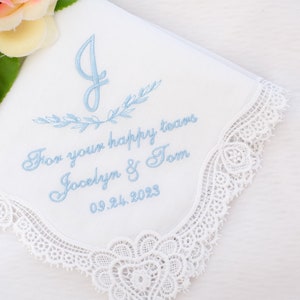 Something Blue Gift for Bride/Wedding Monogram/Bridal handkerchief/Personalized hanky/Wedding favors gifts/Gift For happy tears/Embroidered image 9