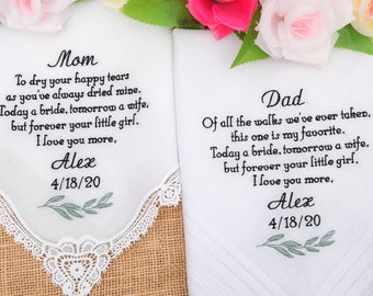 Wedding Day Mother's handkerchief, Mother of Bride gift, Embroidered Handkerchief, Mom Custom Hanky, Keepsake, Wedding gift for Mother, Gift