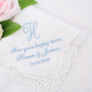 For your happy tears Something Blue Handkerchief for Bride/Wedding Monogram/Bridal hankerchief/Personalized hankie/Bride handkerchief gift