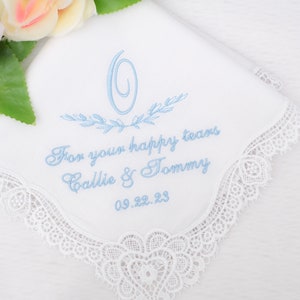 Something Blue Gift for Bride/Wedding Monogram/Bridal handkerchief/Personalized hanky/Wedding favors gifts/Gift For happy tears/Embroidered image 8