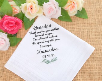 Grandpa gift, Grandfather gift, Wedding gift for Grandfather, Wedding handkerchief, Embroidered handkerchief, hanky, Personalized Gift