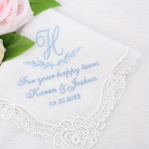 Something Blue Gift for Bride/Wedding Monogram/Bridal handkerchief/Personalized hanky/Wedding favors gifts/Gift For happy tears/Embroidered image 1