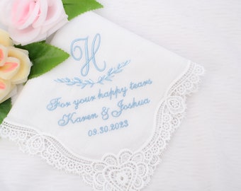 Something Blue Gift for Bride/Wedding Monogram/Bridal handkerchief/Personalized hanky/Wedding favors gifts/Gift For happy tears/Embroidered