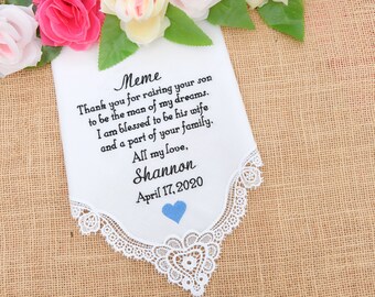 Embroidered Mother of the Groom Handkerchief, Mother of the Groom Gift, Wedding Handkerchief, Mother in law gift, Mother of groom gift hanky