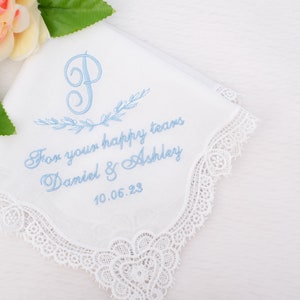 Something Blue Gift for Bride/Wedding Monogram/Bridal handkerchief/Personalized hanky/Wedding favors gifts/Gift For happy tears/Embroidered image 10