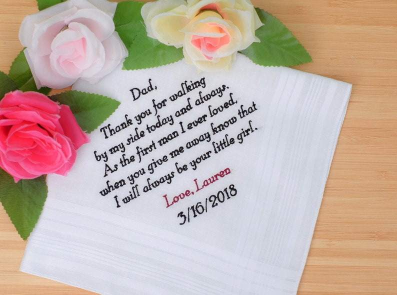 Wedding hankie Custom handkerchiefs.Embroidered hankie.Wedding handkerchiefs.Personalized gift for Dad Father of the Bride gift from Bride