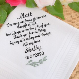 Stepfather gift, Stepdad gift, Wedding gift, Wedding handkerchief, Embroidered Handkerchief, Personalized Gift Handkerchief, Hanky Dad Gift image 5