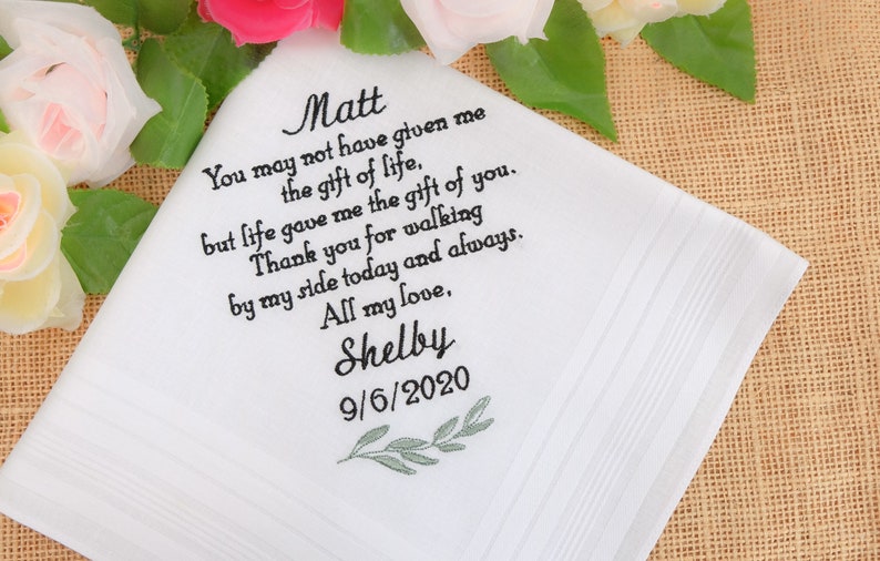 Stepfather gift, Stepdad gift, Wedding gift, Wedding handkerchief, Embroidered Handkerchief, Personalized Gift Handkerchief, Hanky Dad Gift image 5