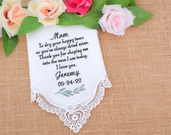 Gift from son to Mother of the Groom gift, Embroidered Handkerchief from Groom, Hanky Wedding Handkerchief Mother of the groom handkerchief