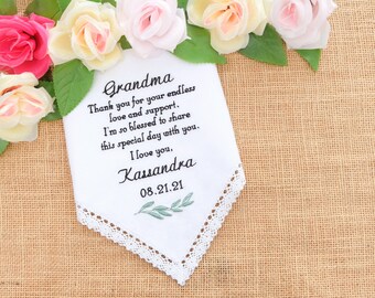 Grandma Gift, Grandmother Gift, Wedding gift, Nana gift, Embroidered handkerchief, Gift from granddaughter, Hankerchief, Granny Gift, Hanky