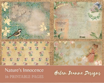 Junk Journal "Nature's Innocence" Vintage Style Nature Themed Digital Junk Journal Kit / 16 Junk Journaling Pages & Ephemera/ Printable Kit