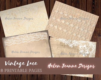Vintage Lace Journal Page Kit / Printable Junk Journal Papers / Vintage Paper Design / Junk Journal Printable Kit/  Grungy Lace Papers
