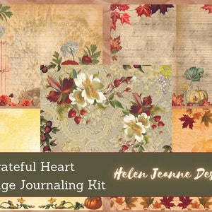 Grateful Heart -14 Autumn / Fall / Thanksgiving Junk Journaling Pages and Ephemera / Gratitude Journal Printable Kit/  Journal Papers