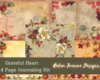 Grateful Heart -14 Autumn / Fall / Thanksgiving Junk Journaling Pages and Ephemera / Gratitude Journal Printable Kit/  Journal Papers