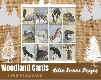 Junk Journal Animal Cards Ephemera /Vintage Tea Cards / Printable Digital Journal /  Woodland Animal Journaling Cards / Digital Tea Cards