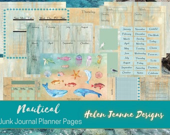 Undated Nautical Style Junk Journal Planner Kit - Altered Book Planning Kit - Bullet Journal Planning Kit - Bujo Planning Spreads