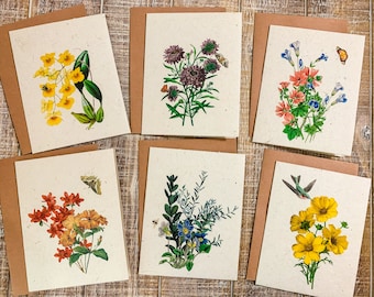 Plantable Flower Seed Greeting Cards, Eco Friendly  Cards, Wildflower Seed Paper, Zero Waste Botanical Cards, Wildflower Pollinator Series,