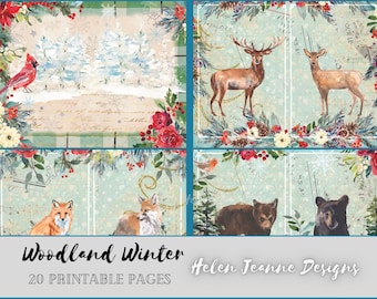 Junk Journal "Woodland Winter" Digital Junk Journal Kit / 20 Junk Journaling Pages & Ephemera/ Printable Digital Journal /  Printable Kits