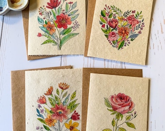 Plantable Flower Seed  Paper Cards, All Occasion Flower Seed Cards, Wedding Flower Seed Paper Cards, Whimsical Watercolor Floral Note Cards,
