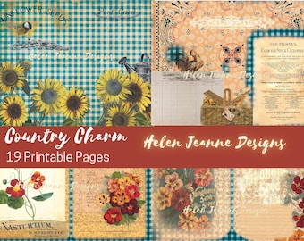 Country Charm -19 Country Farm Style Junk Journaling Pages and Ephemera / Junk Journal Printable Kit/  Scrapbook Paper / Bullet Journal Kit