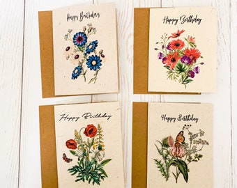 Plantable Flower Seed Birthday Cards, Eco Friendly  Cards, Wildflower Seed Paper, Zero Waste Birthday Cards, Individual Or Bundle Cards