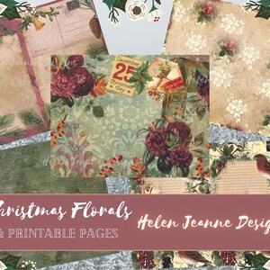 Christmas Florals Digital Junk Journal Kit / Christmas Junk Journaling Pages and Ephemera/ Journal Papers / Paper Craft Printables