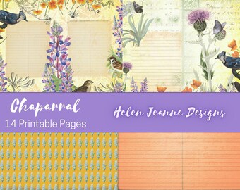 Chaparral - 14 Page Botanical Style Junk Journaling Page Kit -  Junk Journaling Pages - Printable Paper Craft Kit