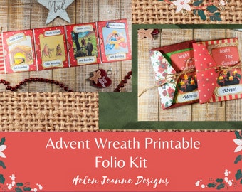 Advent Wreath Printable Folio Kit / Junk Journal Advent Kit / Light The Candles Advent Printables / Advent Family Scripture Verses / Bible
