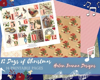 Twelve Days of Christmas Digital Junk Journal Kit / 12 Days of Christmas Junk Journaling Pages & Ephemera/ Journal Idea / Holiday Printables