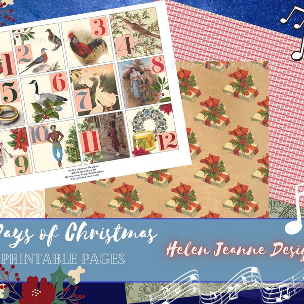 Twelve Days of Christmas Digital Junk Journal Kit / 12 Days of Christmas Junk Journaling Pages & Ephemera/ Journal Idea / Holiday Printables