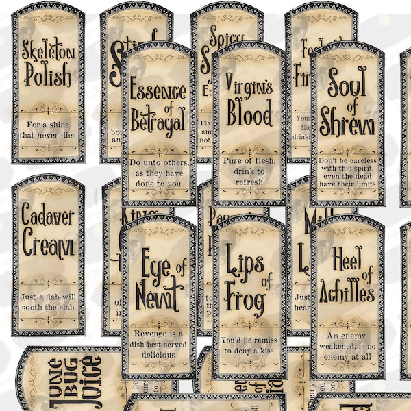 20 Spooky Halloween Apothecary Labels - Instant Download and Print