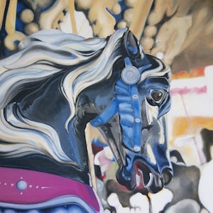 Fairground carousel horse picture original painting acrylic on canvas