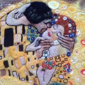 The Kiss of Klimt,wet and needle felted picture image 2
