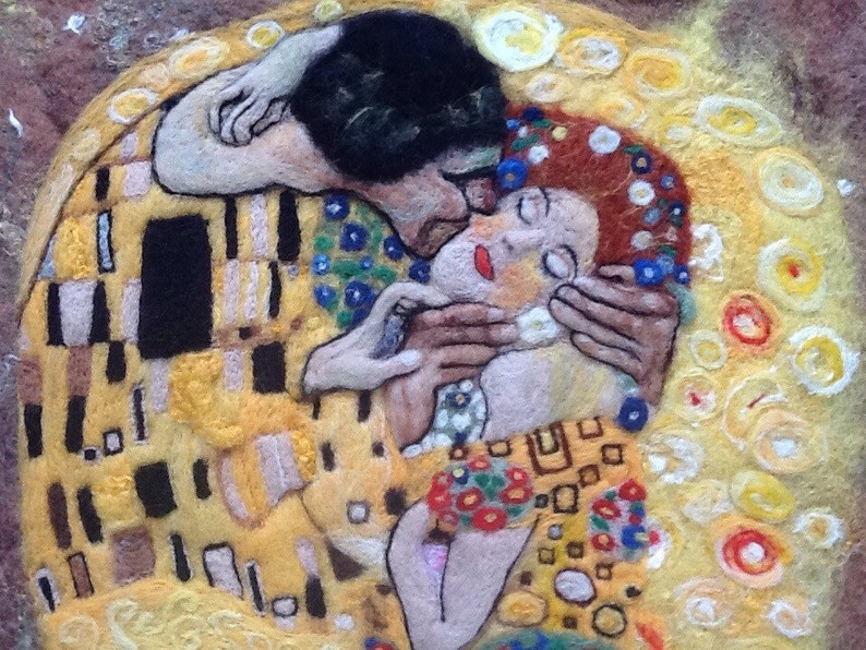 The Kiss of Klimt,wet and needle felted picture image 2