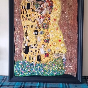The Kiss of Klimt,wet and needle felted picture image 4