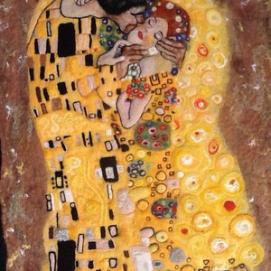 The Kiss of Klimt,wet and needle felted picture image 1