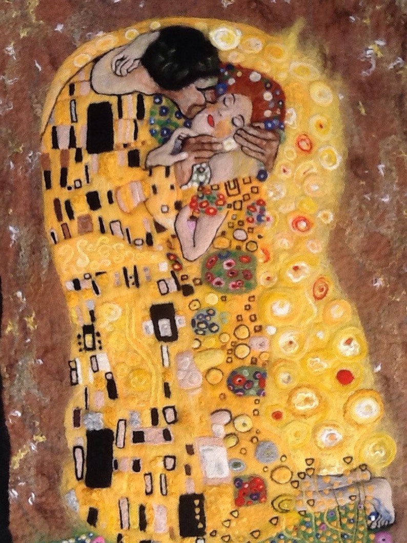 The Kiss of Klimt,wet and needle felted picture image 1